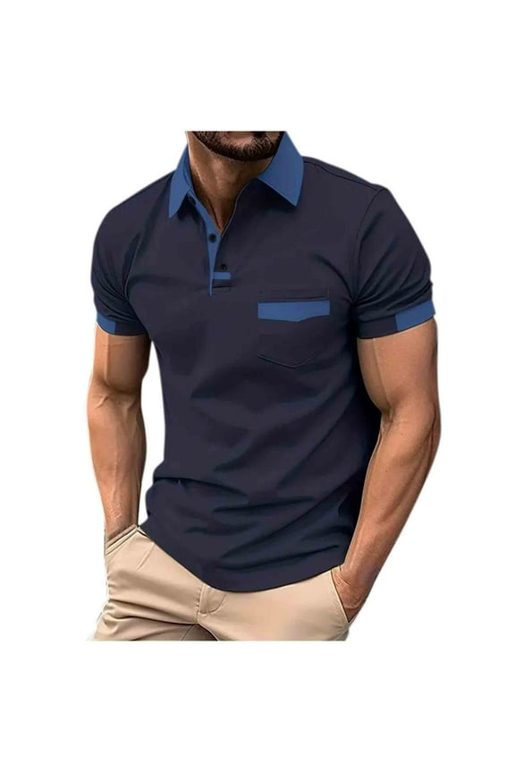 Men's Polo Shirts Short Sleeve Casual Fashion Polo Tee Shirts Color Block Slim Fit Golf Polo Shirt with Pocket Big and Tall Shirts
