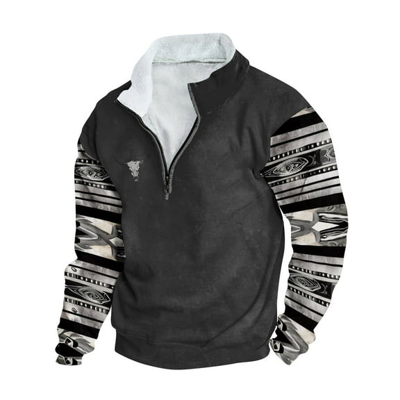 Nfhtoj Men's Western Aztec Sweatshirts Ethnic Print Graphic Patchwork Hoodies 1/4 Zip Up Slim Casual Pullover Tops Western Country Jackets for Men