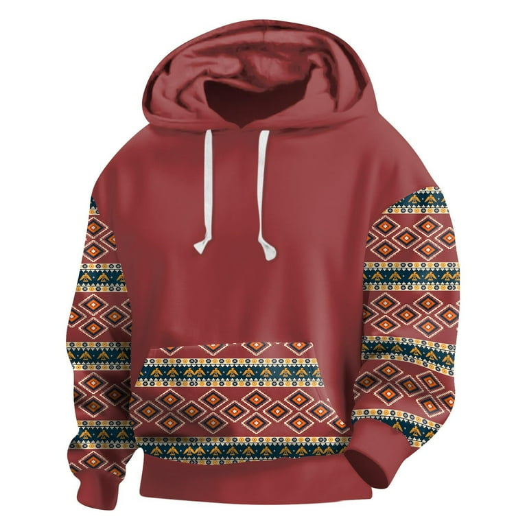 Nfhtoj Men's Western Hoodie Aztec Cowboy Hooded Sweatshirt Country