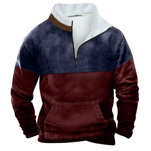 Nfhtoj Men's Western Jacket Cowboy Print Pullover 1/4 Zip Stand Collar Long Sleeve Country Sweatshirts for Men Western Hoodies for Men