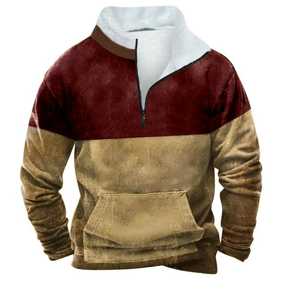 Nfhtoj Men's Western Jacket Cowboy Print Pullover 1/4 Zip Stand Collar Long Sleeve Country Sweatshirts for Men Western Hoodies for Men