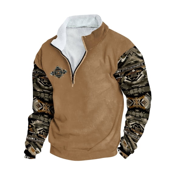 Nfhtoj Men's Western Sweatshirts Aztec Cowboy Vintage Graphic Sweatshirts Casual Long Sleeve 1/4 Zip Up Pullover Sweater Western Country Hoodies