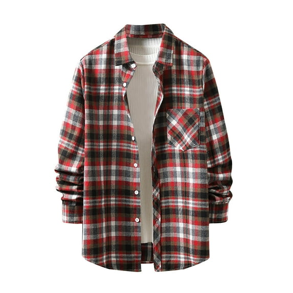 Nfhtoj Mens Flannel Shirts Men's Plaid Flannel Shirts Long Sleeve Regular Fit Button Down Causal Shirts Lightweight Fall Shacket Jacket for Men