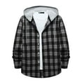 thumbnail image 1 of Nfhtoj Mens Hoodie Plaid Shirt Long Sleeve Lightweight Flannel Shirt Jackets Casual Button Down Shirt Regular Fit Shacket Drawstring Plaid Shirts, 1 of 5