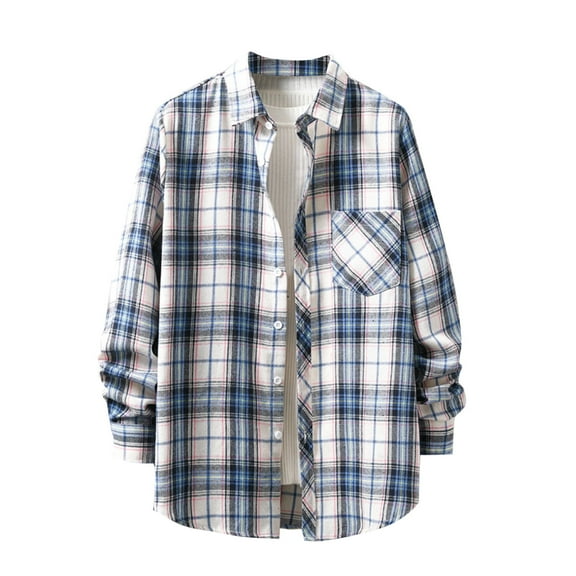 Nfhtoj Mens Shirts Long Sleeve Shirts for Men Casual Button Down Vintage Plaid Pocket Soft Mens Button Up Shirts Long Sleeve Flannel Shirts