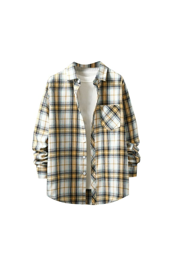 Mens Shirts Long Sleeve Shirts for Men Casual Button Down Vintage Plaid Pocket Soft Mens Button Up Shirts Long Sleeve Flannel Shirts