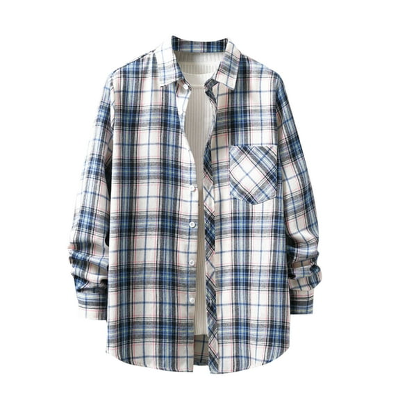Nfhtoj Mens Shirts Long Sleeve Shirts for Men Casual Button Down Vintage Plaid Pocket Soft Mens Button Up Shirts Long Sleeve Flannel Shirts