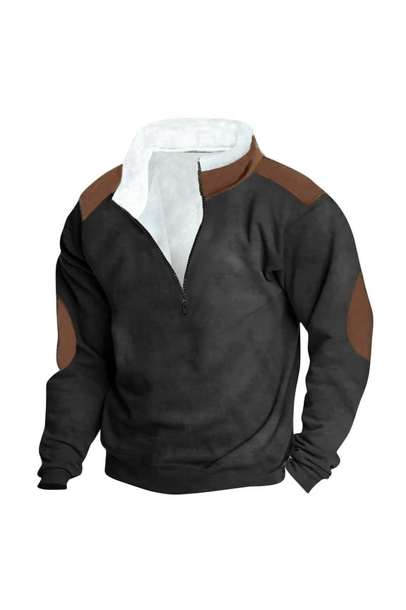 Mens Sweatshirt Tactical Henley Shirts Long Sleeve Elbow Patch Draped Pullover Casual Stand Collar Western Shirt for Men