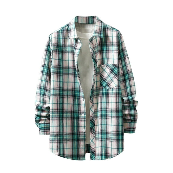 Nfhtoj Plaid Shirts for Men Men's Flannel Plaid Shirts Long Sleeve Button Down Shirts Casual Fall Shirt Jacket Lightweight Flannel Shirts