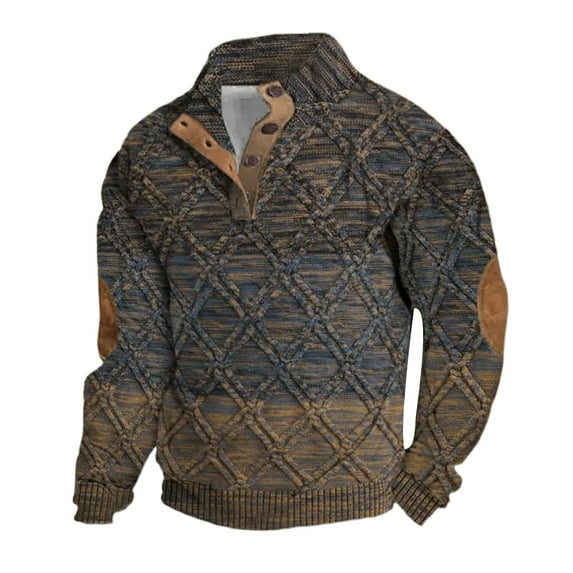 Nfhtoj Western Sweatshirts for Mens Pullover Long Sleeve Outdoor Shirts Vintage Corduroy Button Stand Collar Shirt Casual Sweatshirt Sweater Pullover for Men