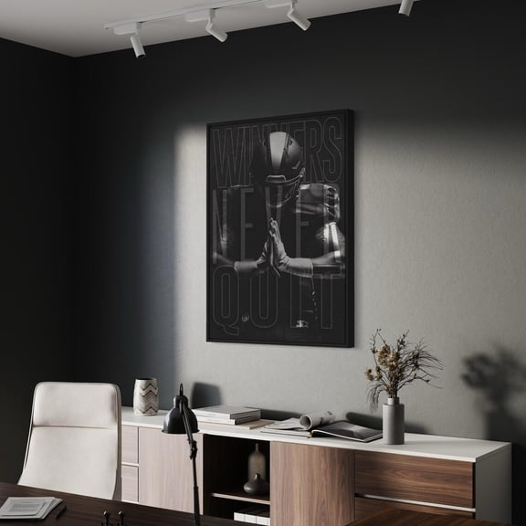 Nfl 'Winners Never Quit' Motivational Canvas Wall Art | Inspirational Football Poster Print | Gym Sports Quote Art, Man Cave, Stretched Canvas Size 8x12