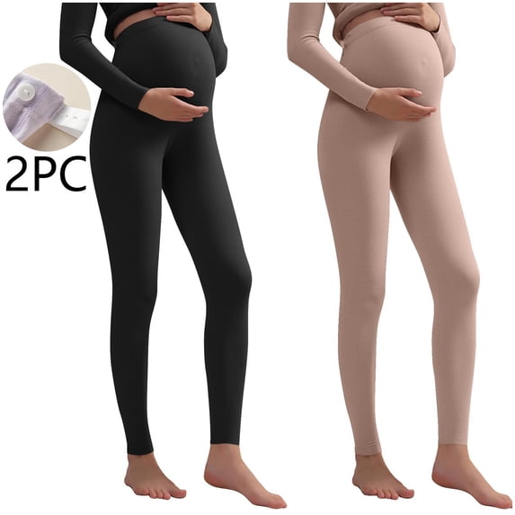 Nfurl 2 Pack Maternity Leggings Over the Belly Adjustable Waist Pregnancy Leggings Pants Casual Comfy Solid Color Pregnant Pants Black,XL