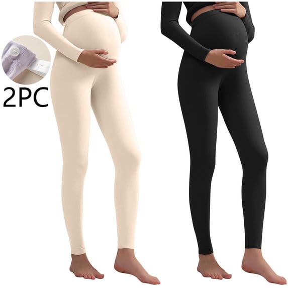 Nfurl 2 Pack Maternity Leggings Over the Belly Adjustable Waist Pregnancy Leggings Pants Casual Comfy Solid Color Pregnant Pants Yellow,L