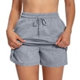 thumbnail image 1 of Nfurl 2 in 1 Shorts for Women with Pockets Elastic Waist Drawstring Running Workout Athletic Shorts 5 Inch Inseam Summer Casual Gray,XXL, 1 of 9