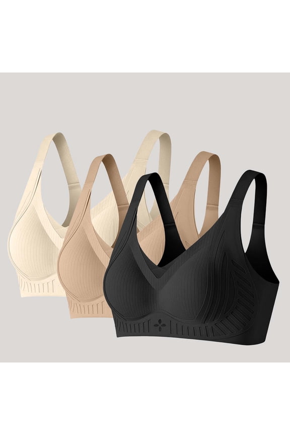 3 Pack Jelly Bras for Women Comfy Wireless Full Coverage Anti Sagging Bra for Older Women Comfy Seamless no Underwire Push up Everyday Bras Black M