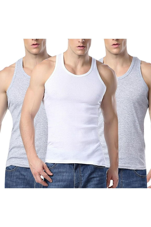 3 Pack Men's Cotton Tank Tops Gym Sleeveless Workout Undershirt Big and Tall Men Athletic Moisture Wicking Basic Tees Performance Muscle Tank Top