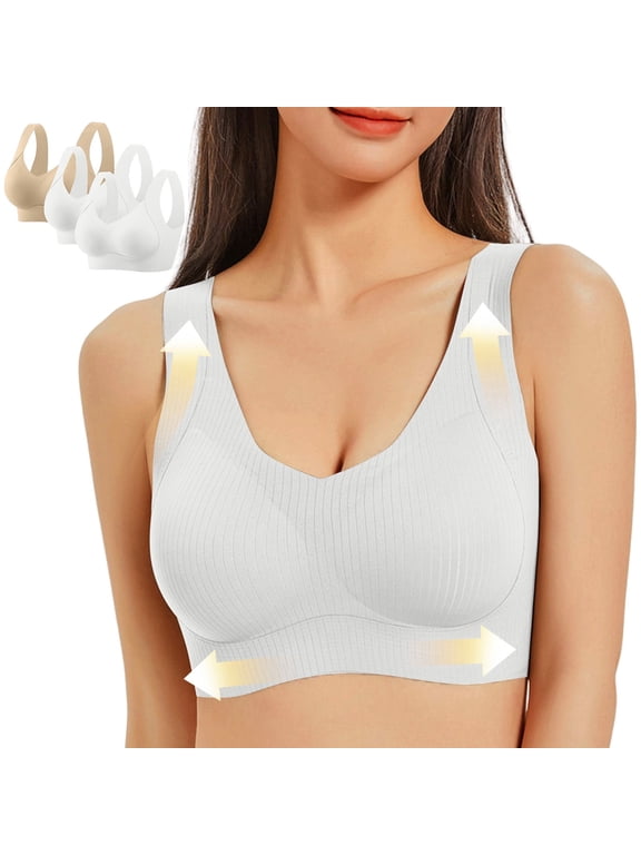 3 Pack Seamless Bras for Women Wireless Plus Size Bralettes Comfort Wide Strap Full Coverage Everyday Bra Padded Push up Bralette Khaki,XXL