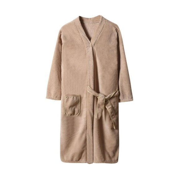 Nfurl Absorbent Bathrobes for Women Cozy Solid Color Long Sleeve Terry Cloth Robe Lightweight Soft Sleepwear Ladies Robes Coffee Free Size