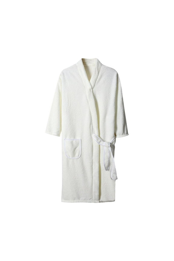 Absorbent Bathrobes for Women Cozy Solid Color Long Sleeve Terry Cloth Robe Lightweight Soft Sleepwear Ladies Robes White Free Size