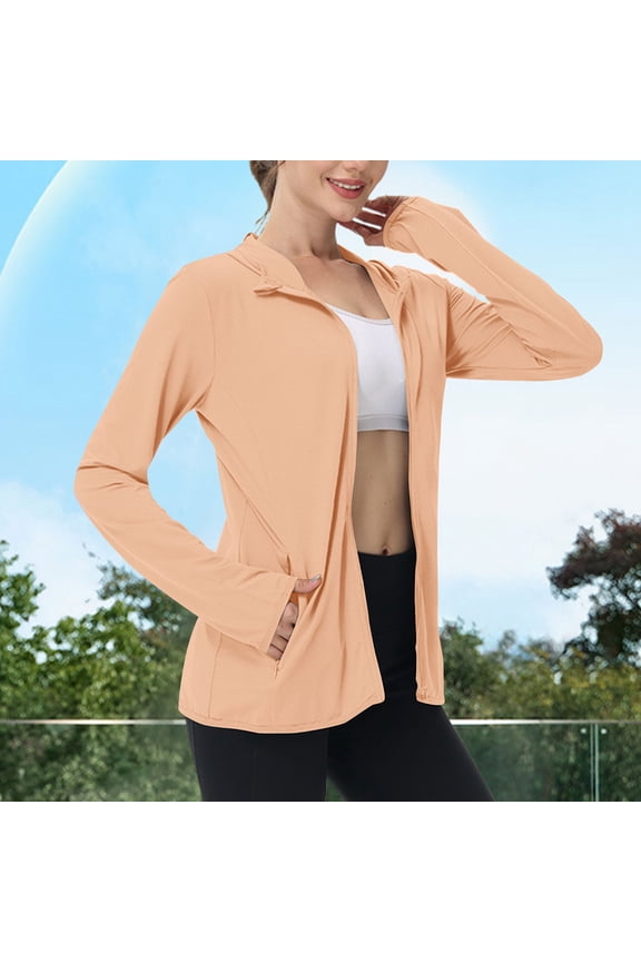Athletic Jackets for Women Full Zip Long Sleeve Hooded Sun Protection Jacket for Outdoor Running Yoga Lightweight UV Protection Jackets Orange,Size XXL