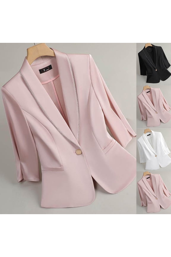 Blazers for Women Elegant Fitted Single Breasted Lapel 3/4 Sleeve Blazer Business Casual Solid Color Ladies Suit Jackets White XXL