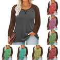 thumbnail image 1 of Nfurl Blouses for Women Plus Size Long Sleeve Colorblock Shirts Crewneck Ladies Fall Tops Green,Sizes S-5X, 1 of 7