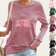 thumbnail image 1 of Nfurl Breast Cancer Awareness Shirts for Women Pink Ribbon Graphic Tees Flag Printed Long Sleeve Crewneck T Shirts Fall Tunic Tops Beige M, 1 of 5
