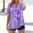 thumbnail image 1 of Nfurl Breast Cancer Ribbon T Shirts for Women Cancers Awareness Shirt Casual Short Sleeve V Neck Button Up Tshirts Graphic Tees Tops Purple XL, 1 of 5