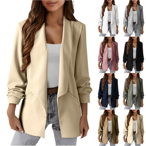 Nfurl Business Blazers for Women Loose Fit Open Front Long Sleeve Lapel Suit Coats Dressy Casual Work Office Ladies Fall Blazer Yellow XXL
