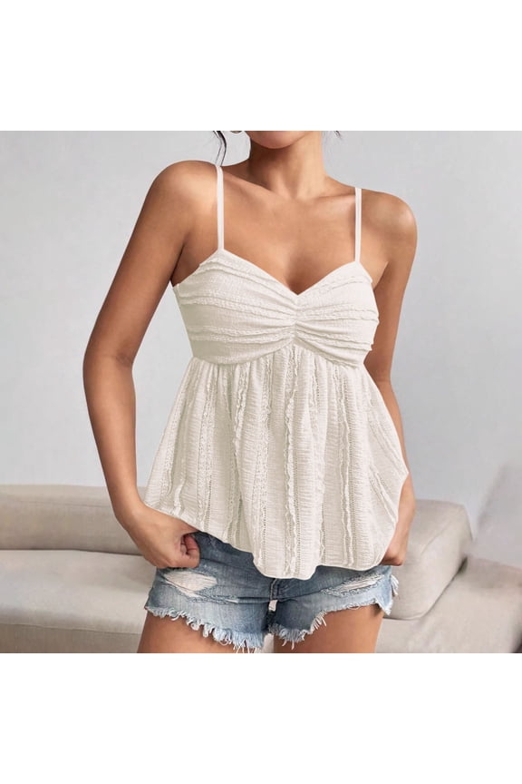 Camisole Tops for Women Spaghetti Strap Womens Tank Tops Elegant Peplum Sleeveless Blouses Fitted Going Out Camisoles White,L