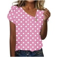thumbnail image 1 of Nfurl Cap Sleeve Tops for Women Elegant Polka Dot V Neck T Shirts Casual Summer Tops Fitted Ladies Going Out Shirts Pink,Size S, 1 of 7
