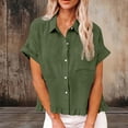 thumbnail image 1 of Nfurl Cotton Linen Tops Women Summer Short Sleeve Button Down Shirts Business Casual Office Blouses Dressy Solid Color Work Tops Army Green XL, 1 of 9