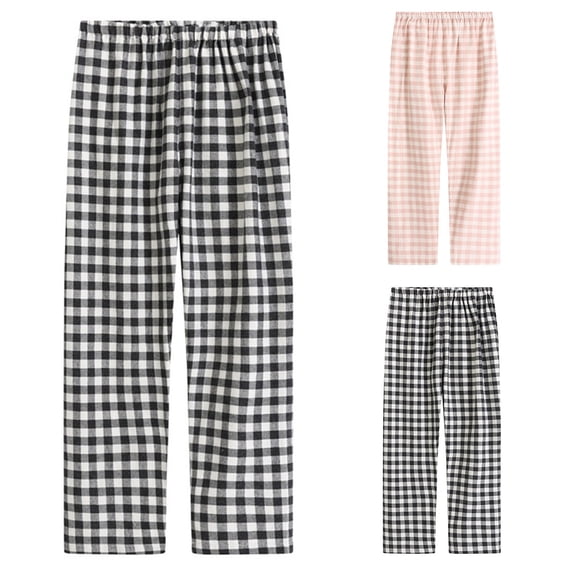 Nfurl Cotton Pajamas Pants for Women Loose Fit Plaid Elastic Waist Wide Leg Pj Bottoms Comfy Lounge Sleep Boxer Pant Ladies Loungewear Pink M