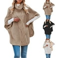 thumbnail image 1 of Nfurl Cowl Neck Sweaters for Women Fall Cable Knitted Poncho Sweater Causal Batwing Sleeve Hollow Out Pullover Sweaters Jumper Tops Khaki XL, 1 of 4