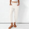 thumbnail image 1 of Nfurl Cropped Pants for Women Elastic Waist Straight Leg Cotton Linen Trouser Pants Dressy Casual Solid Color Summer Ladies Pant White L, 1 of 8