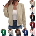 thumbnail image 1 of Nfurl Fall Jackets for Women Causal Long Sleeve Bomber Jacket Textured Solid Color Crop Jackets Outerwear Fashion Coats Pink L, 1 of 8