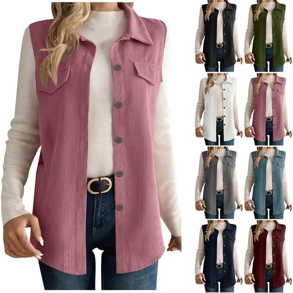 Nfurl Fall Jackets for Women Trendy Button Down Sleeveless Jacket Dressy Casual Lapel Solid Color Outerwear Vests Ladies Fashion Tops Black XXL