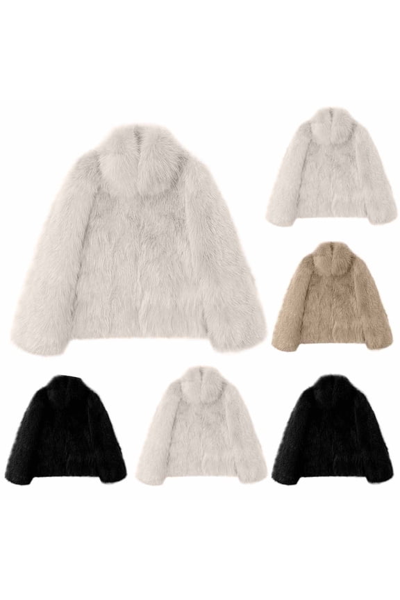 Faux Fur Jackets for Women Soft Shaggy Fleece Crop Jacket Causal Long Sleeve Solid Color Outerwear Coats Ladies Fall Tops Beige L