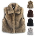 thumbnail image 1 of Nfurl Faux Fur Vests for Women 2025 Trendy Sleeveless Cropped Vest Soft Solid Color Lapel Open Front Outerwear Fall Fashion Clothes Wine L, 1 of 3