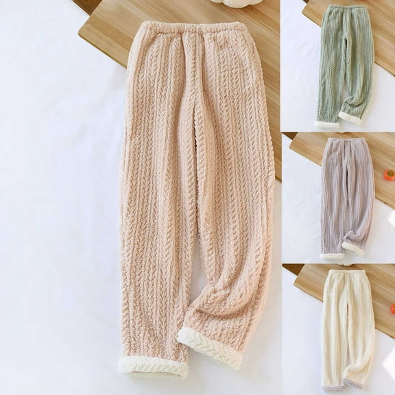 Nfurl Flannal Pajamas Pants for Women Comfy Elastic Waist Lounge Sleep Bottoms Winter Wide Leg Petite Pjs Fuzzy Pant Ladies Winter Sleepwear Green L