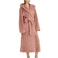 thumbnail image 1 of Nfurl Flannel Bathrobes for Women with Hood Winter Warm Fuzzy Long Sleeve Spa Bathrobe Soft Solid Color Housecoats Ladies Sleepwear Robe Pink M, 1 of 7