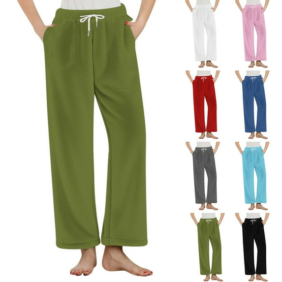 Nfurl Flannel Pajamas Pants for Women Cozy Solid Color Elastic Waist Lounge Sleep Bottom with Pockets Comfy Drawstring Pjs Bottoms Black XXL