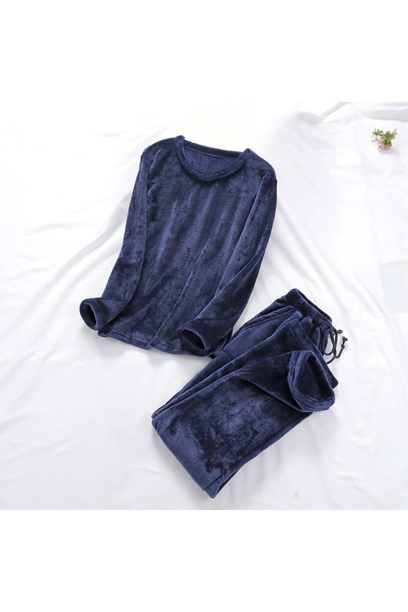 Flannel Pajamas for Women in Petite Comfy Long Sleeve Sleepwear Tops and Pants Sets Soft Ladies Loungewear Winter Matching Pjs Set Blue XL
