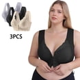 thumbnail image 1 of Nfurl Front Closure Bras for Older Women 3 Pack Supportive Wireless Lace Bralette Womens Plus Size Full Coverage Bra Push up Bralettes Beige,XL, 1 of 9