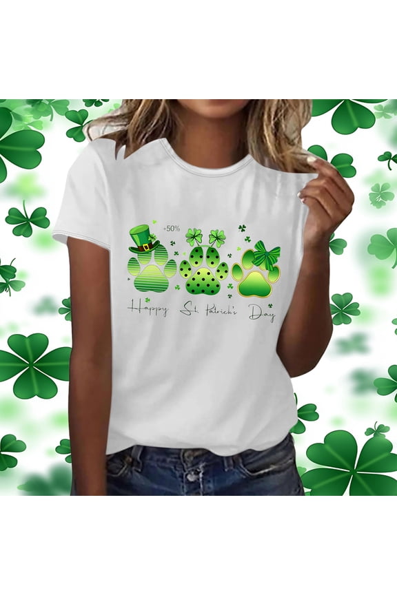 Funny St Patricks Shirts for Women Cute Irish Shamrock Shrot Sleeve Tees Shamrock Graphic St Patty's Day Clothes Ladies Festival Tops Green XXL