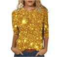 thumbnail image 1 of Nfurl Gold Sparkly Sequin Tops for Women Trendy Party Wear Loose Fit 3/4 Sleeve Crewneck Glitter T Shirts Ladies Cocktail Evening Club Clothes Gold XXL, 1 of 6