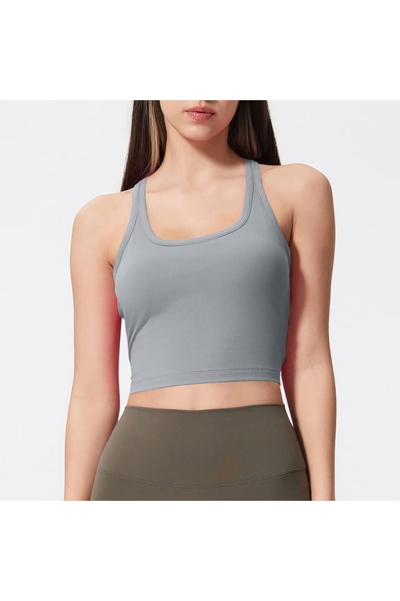 High Impact Sports Bras for Women with Padding Workout Yoga Longline Bra no Wire Seamless Racerback Sports Bra Supportive Running Bras Gray 12