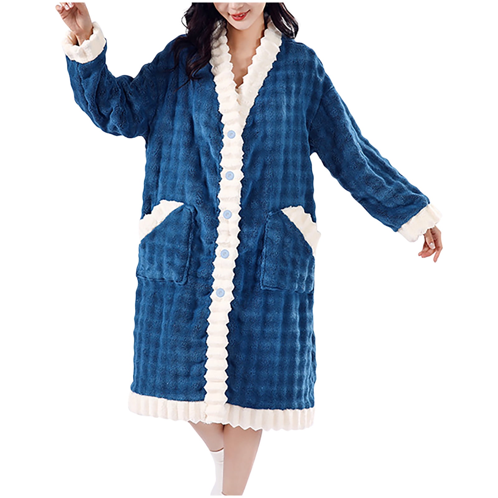 Nfurl Housecoats for Women Snap Front Long Sleeve Heavyweight Bathrobes ...