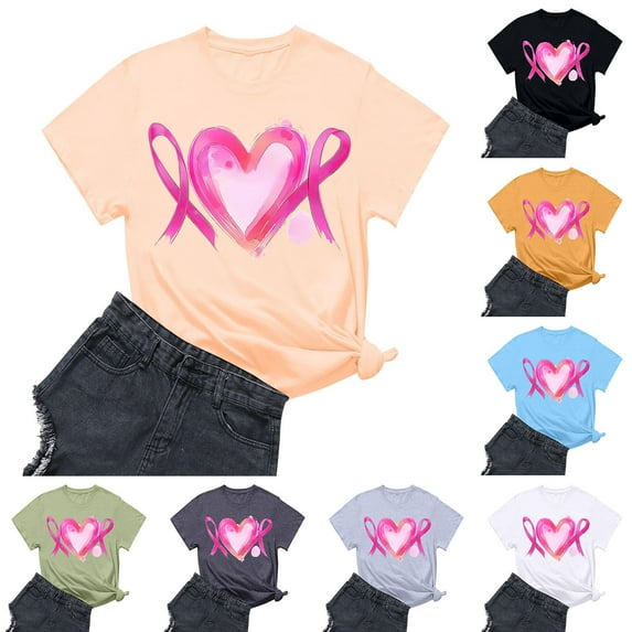 Nfurl Inspirational Breast Cancer Awareness Shirts for Women Pink Ribbon Graphic Tees Plus Size Short Sleeve Tshirts for Breast Cancer Survivor Gifts Dark Gray XL
