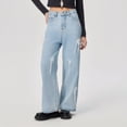 thumbnail image 1 of Nfurl Jeans for Women Wide Leg Mid Rise Jeans Trendy Cute Flower Decor Denim Pants with Pockets Light Blue,XL, 1 of 7